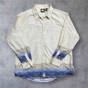 PNB Nation Vintage Y2K Tan Blue Button Down Shirt Cotton Men's Size Extra Large